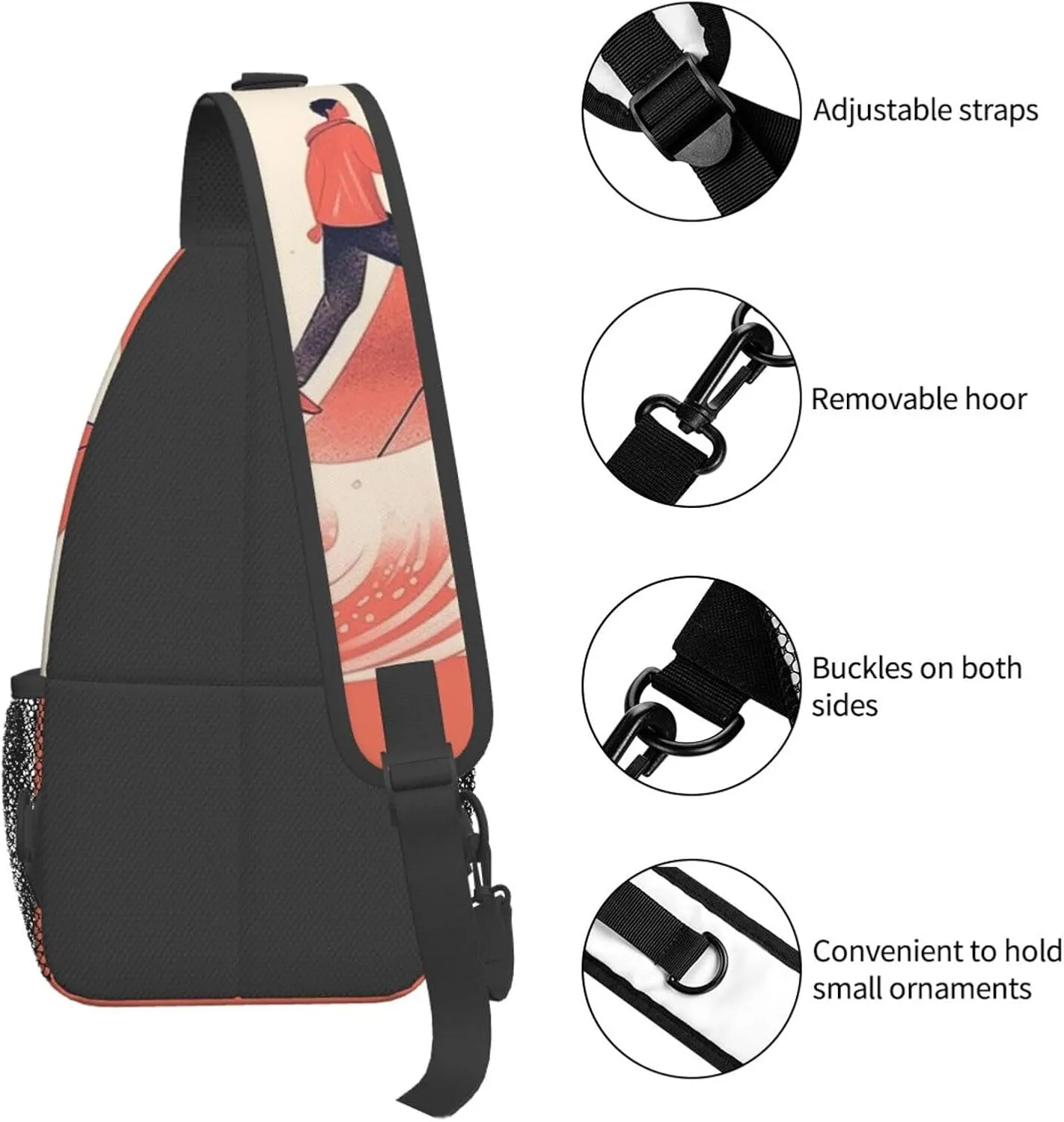 Crossbody Sling Backpack Sling Bag For Men Women Cross Chest Bag Shoulder Bag Cartoon Surfing Travel Hiking Daypack