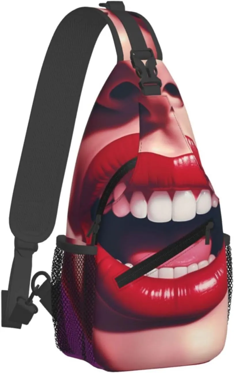 Crossbody Sling Backpack Sling Bag For Men Women Cross Chest Bag Shoulder Bag Comic Mouth Travel Hiking Daypack