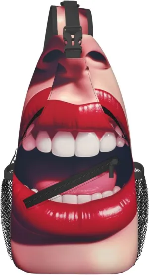 Crossbody Sling Backpack Sling Bag For Men Women Cross Chest Bag Shoulder Bag Comic Mouth Travel Hiking Daypack