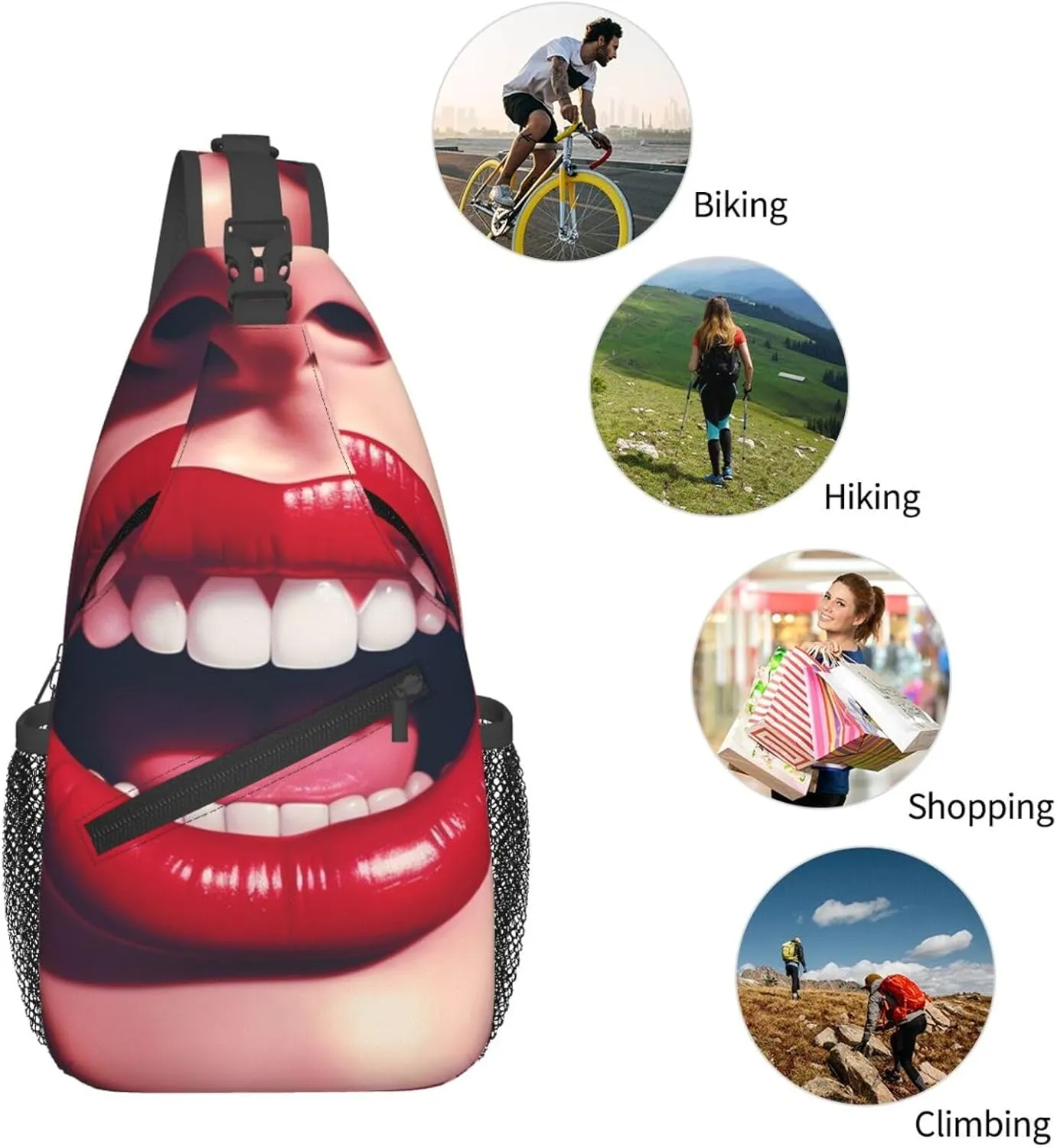 Crossbody Sling Backpack Sling Bag For Men Women Cross Chest Bag Shoulder Bag Comic Mouth Travel Hiking Daypack