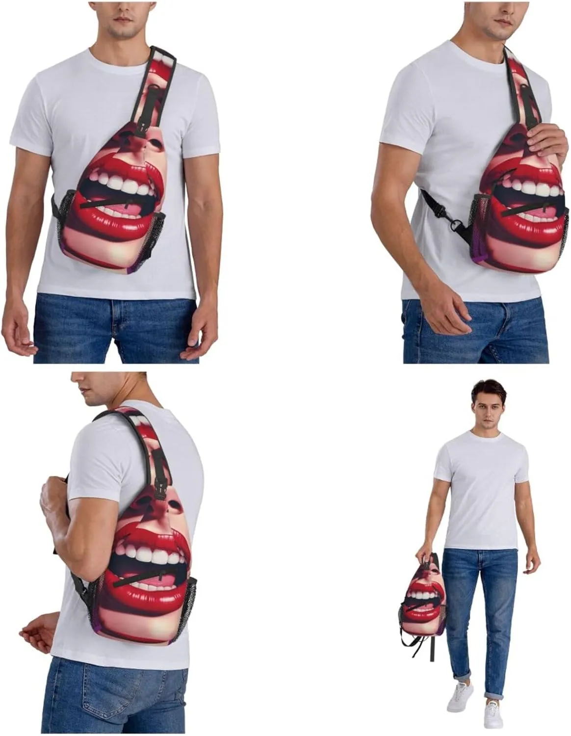 Crossbody Sling Backpack Sling Bag For Men Women Cross Chest Bag Shoulder Bag Comic Mouth Travel Hiking Daypack