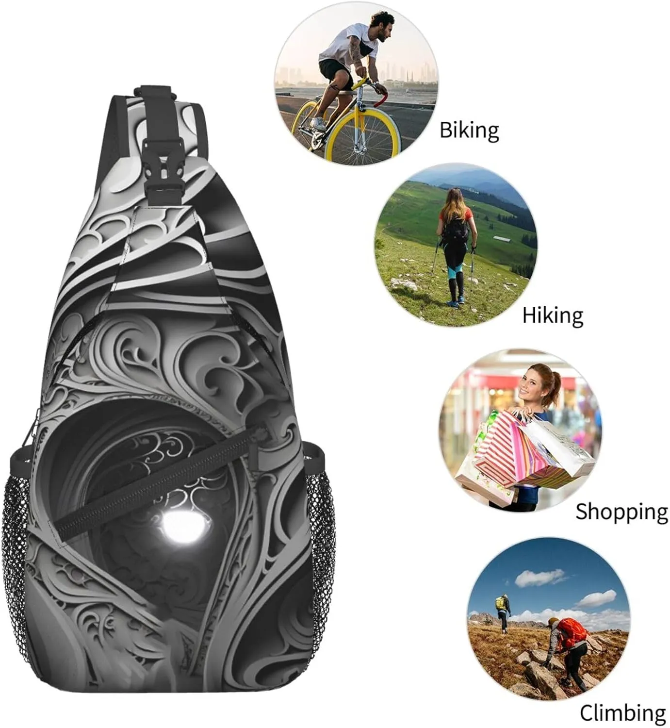 Crossbody Sling Backpack Sling Bag For Men Women Cross Chest Bag Shoulder Bag Complex Black And White Travel Hiking Daypack