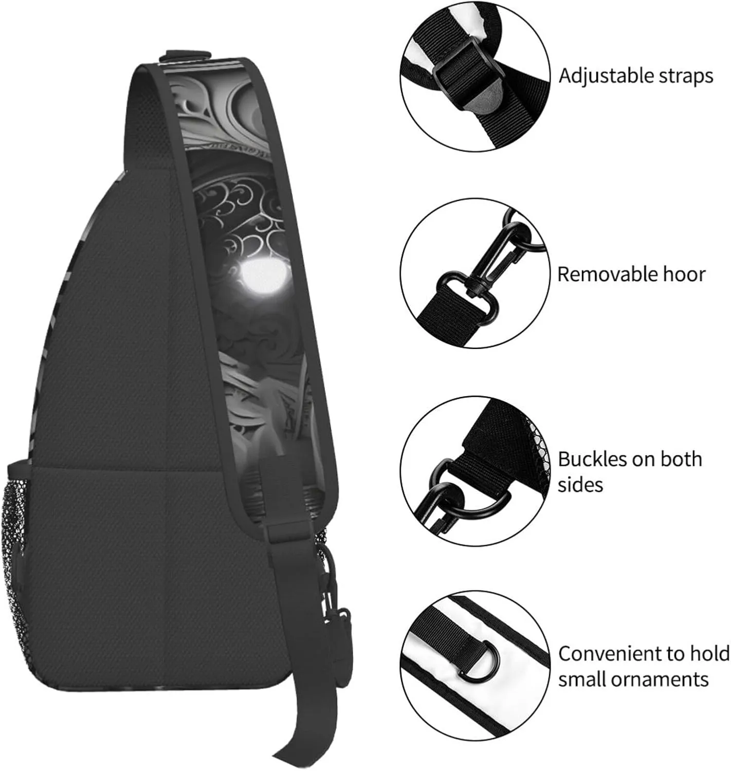 Crossbody Sling Backpack Sling Bag For Men Women Cross Chest Bag Shoulder Bag Complex Black And White Travel Hiking Daypack