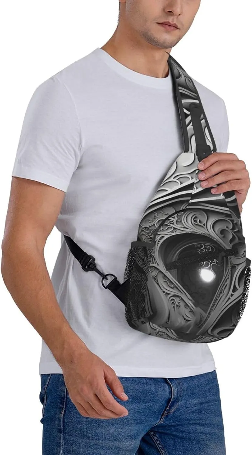 Crossbody Sling Backpack Sling Bag For Men Women Cross Chest Bag Shoulder Bag Complex Black And White Travel Hiking Daypack