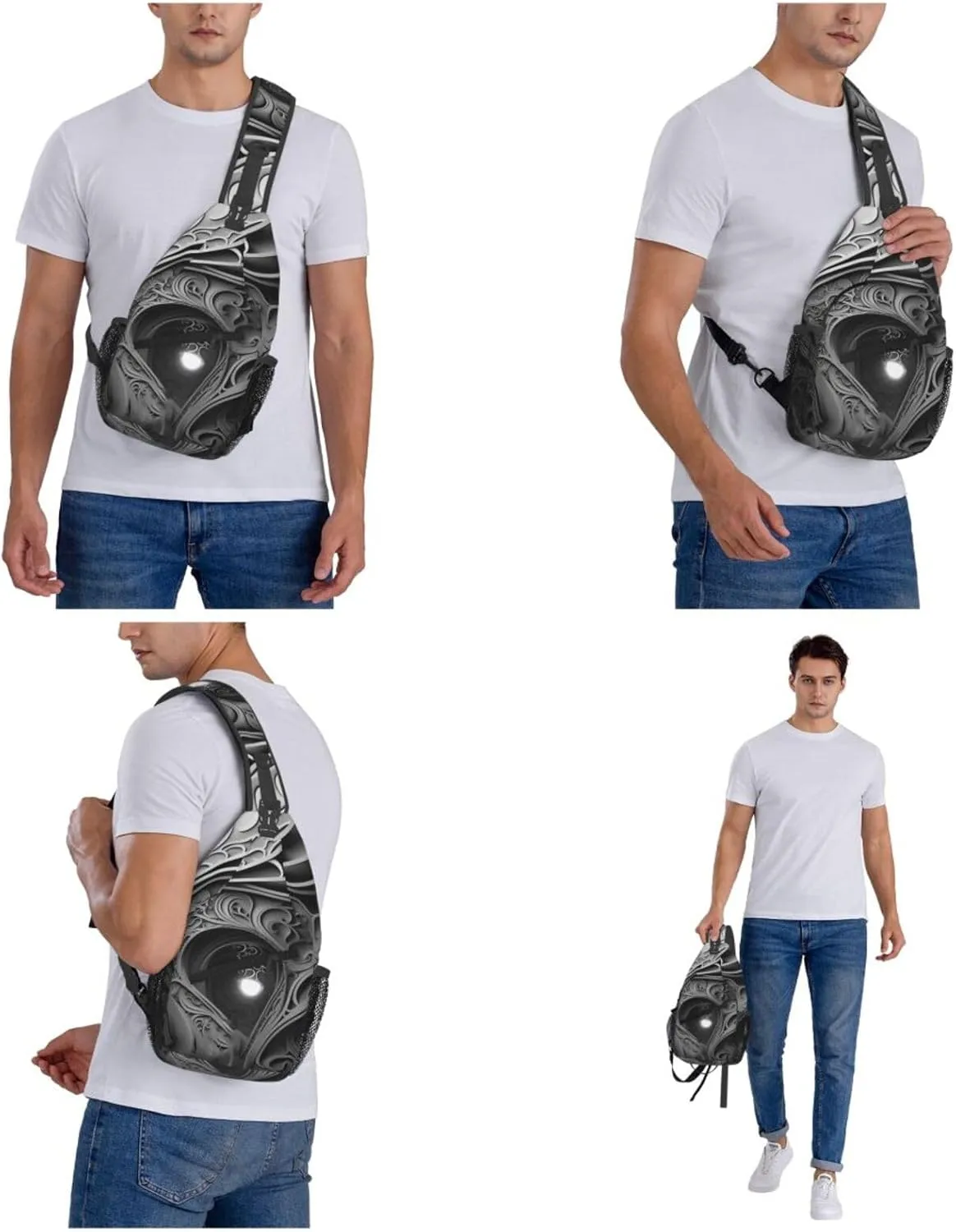 Crossbody Sling Backpack Sling Bag For Men Women Cross Chest Bag Shoulder Bag Complex Black And White Travel Hiking Daypack