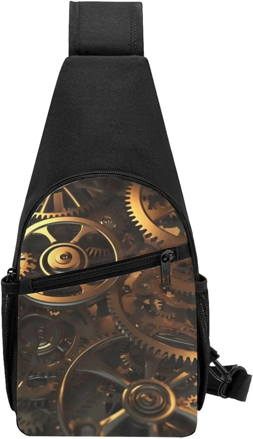 Crossbody Sling Backpack Sling Bag for Men Women Cross Chest Bag Shoulder Bag Cool Steampunk Gears Travel Hiking Daypack
