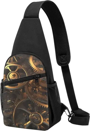 Crossbody Sling Backpack Sling Bag for Men Women Cross Chest Bag Shoulder Bag Cool Steampunk Gears Travel Hiking Daypack