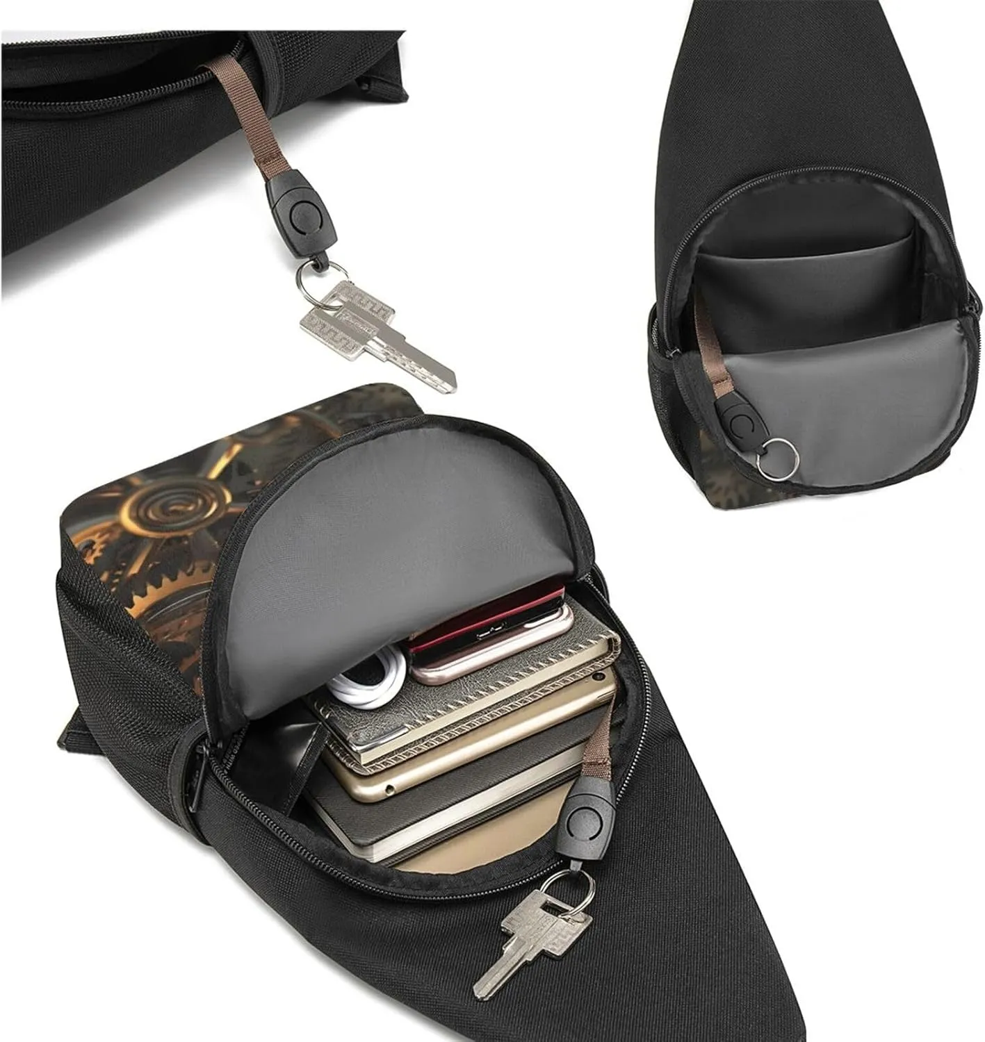 Crossbody Sling Backpack Sling Bag for Men Women Cross Chest Bag Shoulder Bag Cool Steampunk Gears Travel Hiking Daypack