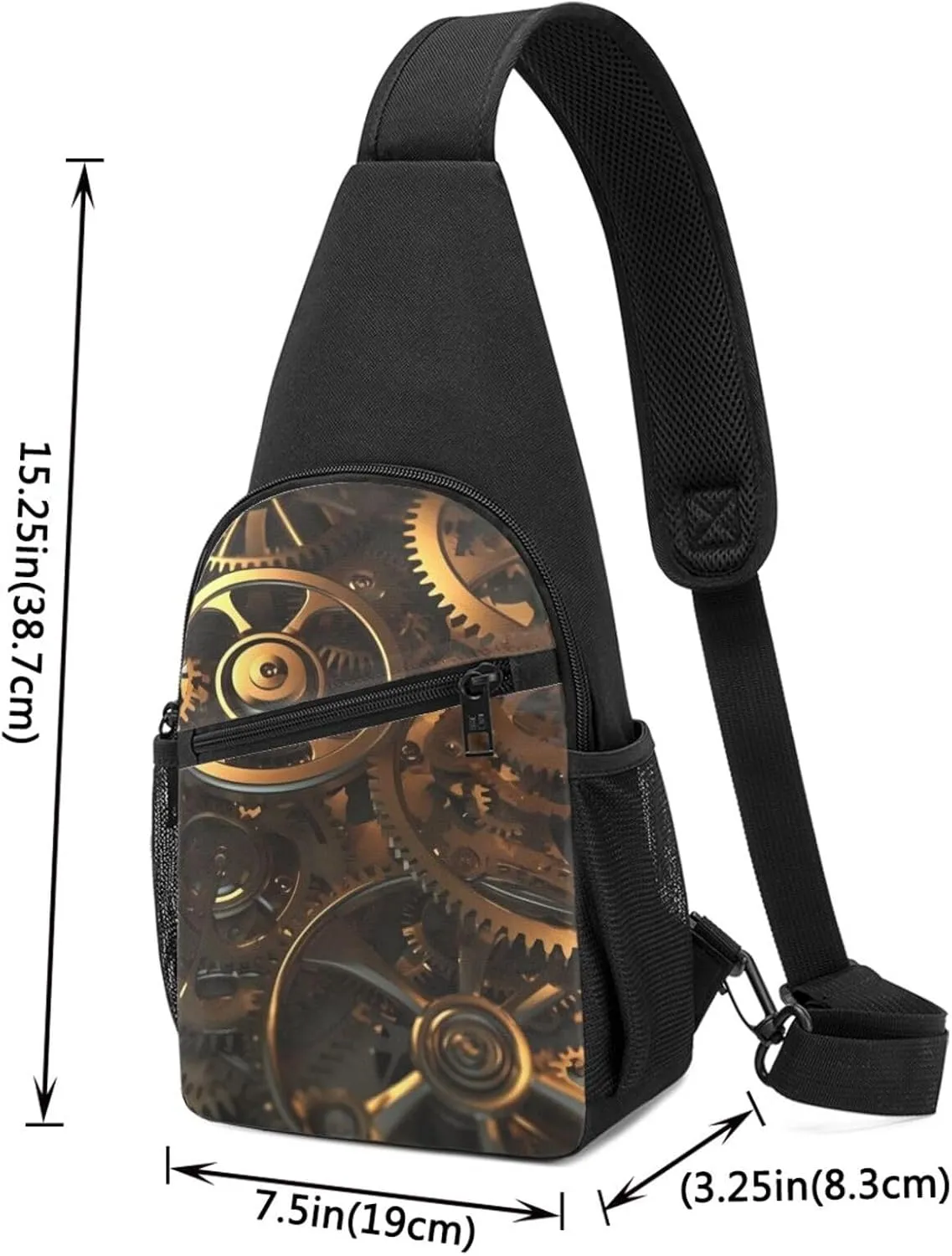 Crossbody Sling Backpack Sling Bag for Men Women Cross Chest Bag Shoulder Bag Cool Steampunk Gears Travel Hiking Daypack