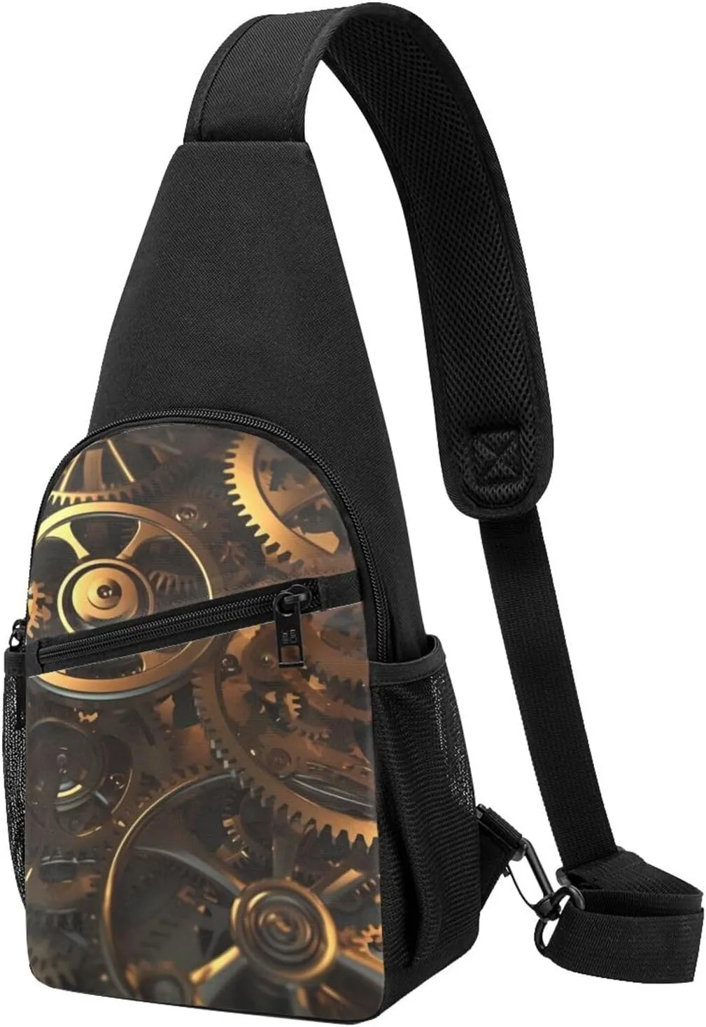 Crossbody Sling Backpack Sling Bag for Men Women Cross Chest Bag Shoulder Bag Cool Steampunk Gears Travel Hiking Daypack