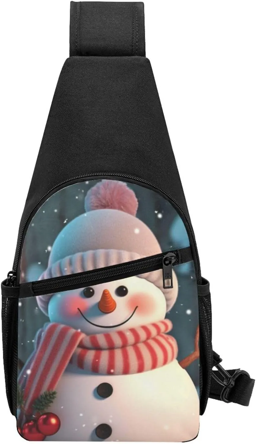 Crossbody Sling Backpack Sling Bag for Men Women Cross Chest Bag Shoulder Bag Cute Snowman Travel Hiking Daypack