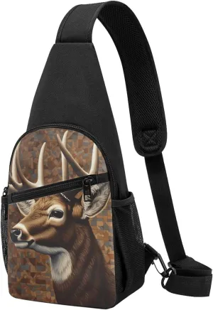 Crossbody Sling Backpack Sling Bag for Men Women Cross Chest Bag Shoulder Bag Deer on brown background Travel Hiking Daypack