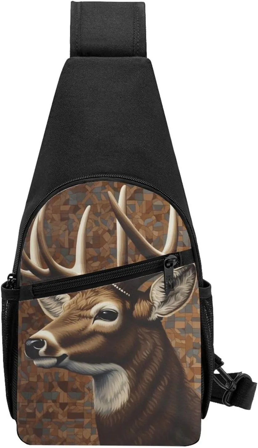 Crossbody Sling Backpack Sling Bag for Men Women Cross Chest Bag Shoulder Bag Deer on brown background Travel Hiking Daypack