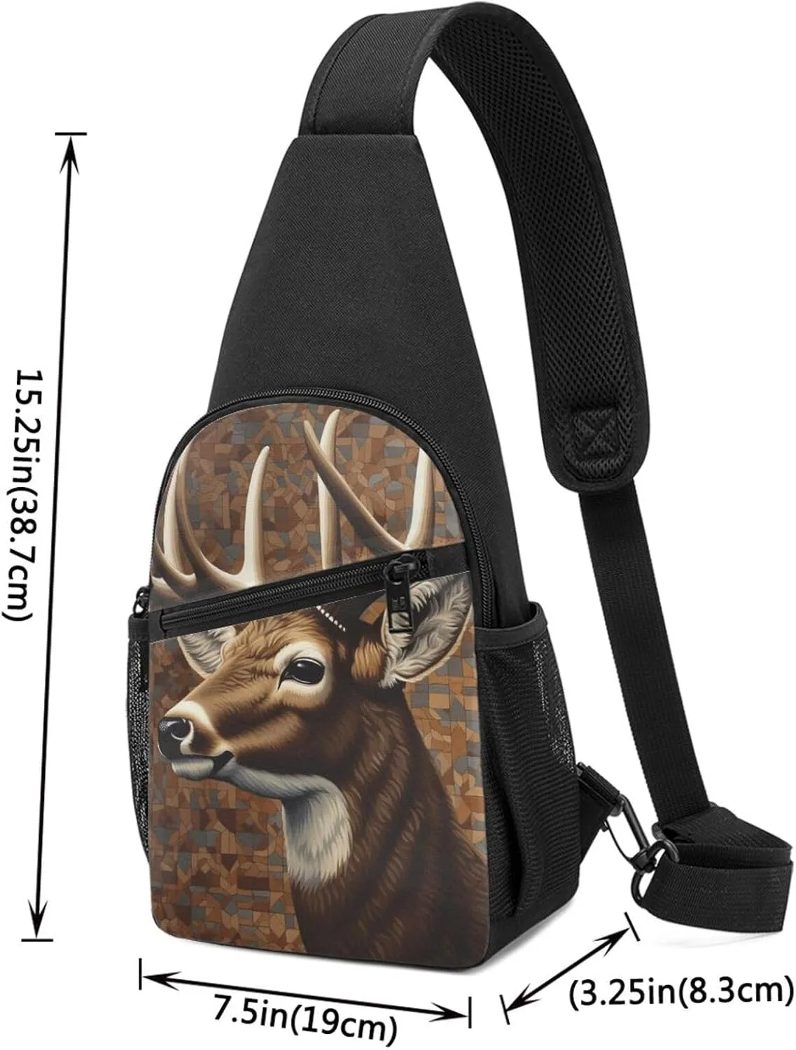 Crossbody Sling Backpack Sling Bag for Men Women Cross Chest Bag Shoulder Bag Deer on brown background Travel Hiking Daypack