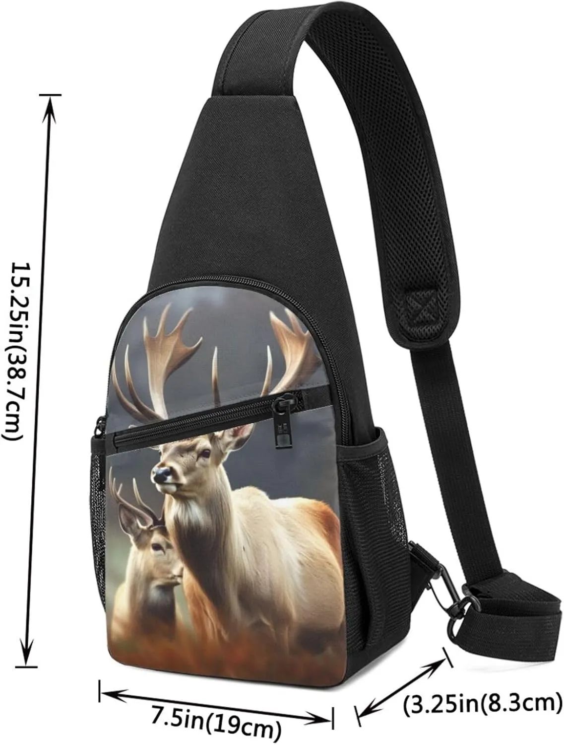 Crossbody Sling Backpack Sling Bag for Men Women Cross Chest Bag Shoulder Bag Deer with Antlers Travel Hiking Daypack
