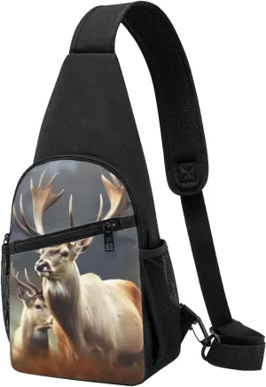 Crossbody Sling Backpack Sling Bag for Men Women Cross Chest Bag Shoulder Bag Deer with Antlers Travel Hiking Daypack
