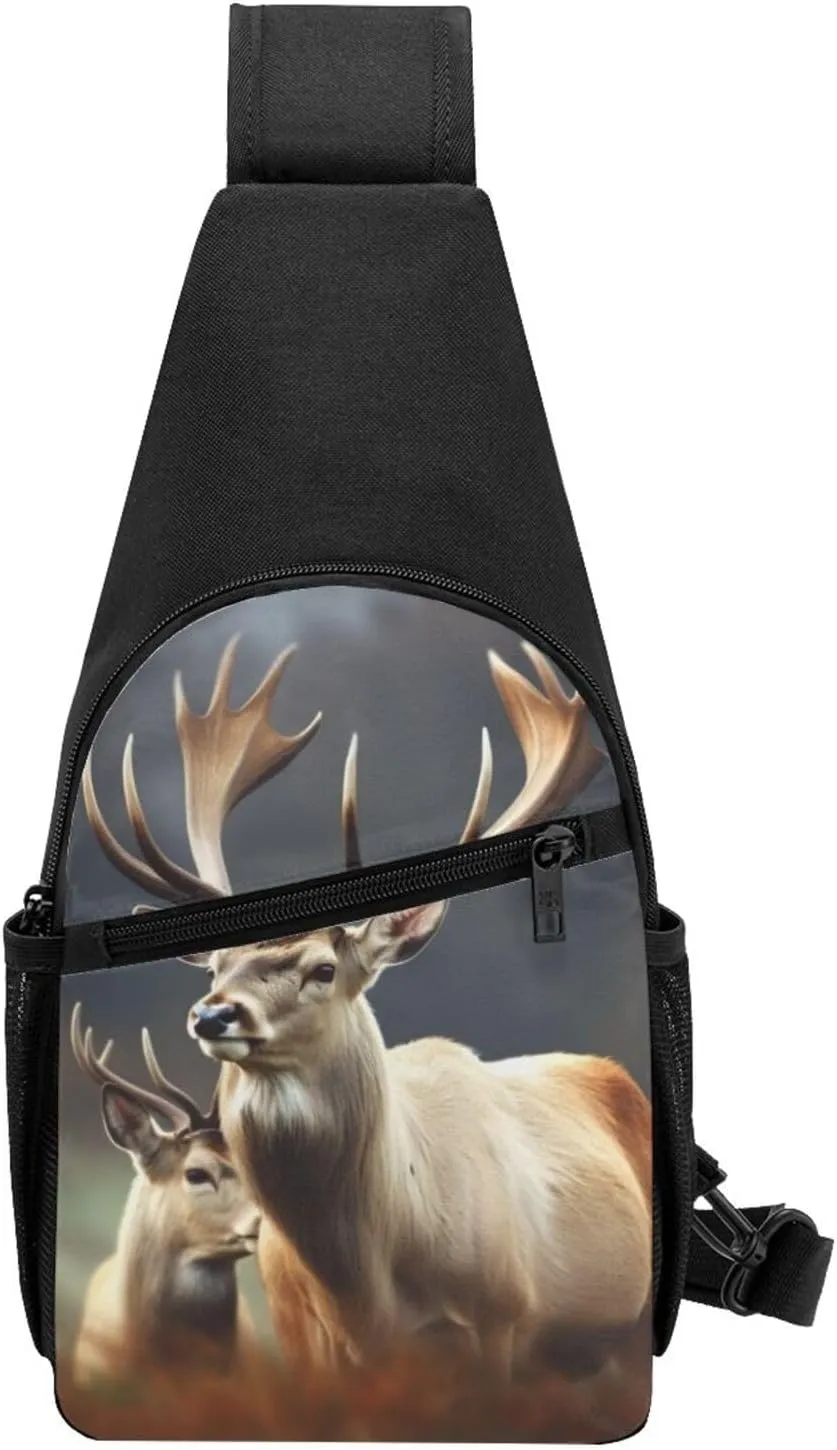 Crossbody Sling Backpack Sling Bag for Men Women Cross Chest Bag Shoulder Bag Deer with Antlers Travel Hiking Daypack