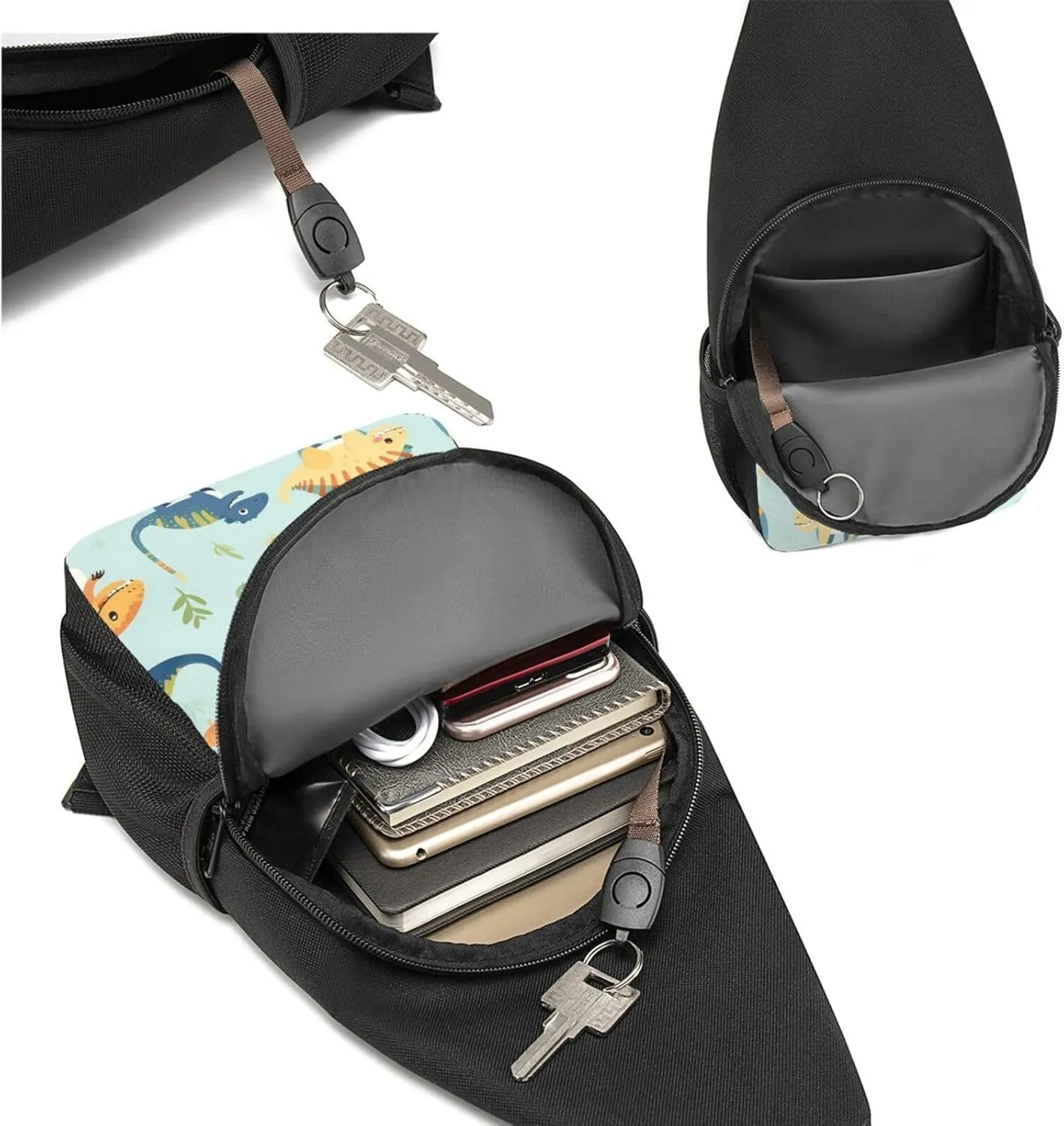 Crossbody Sling Backpack Sling Bag for Men Women Cross Chest Bag Shoulder Bag Dinosaur Print Travel Hiking Daypack