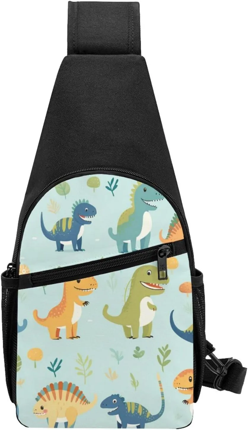 Crossbody Sling Backpack Sling Bag for Men Women Cross Chest Bag Shoulder Bag Dinosaur Print Travel Hiking Daypack