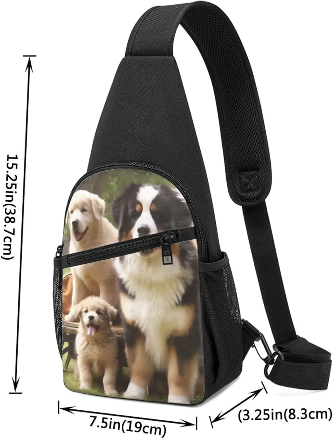 Crossbody Sling Backpack Sling Bag for Men Women Cross Chest Bag Shoulder Bag dog family Travel Hiking Daypack