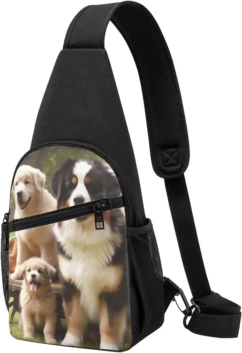 Crossbody Sling Backpack Sling Bag for Men Women Cross Chest Bag Shoulder Bag dog family Travel Hiking Daypack