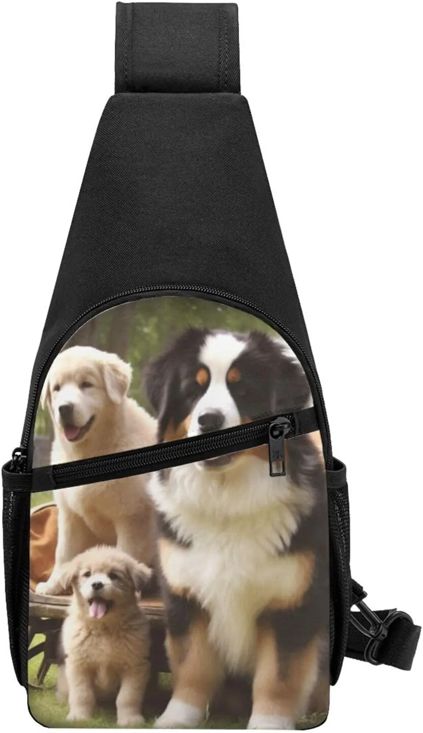 Crossbody Sling Backpack Sling Bag for Men Women Cross Chest Bag Shoulder Bag dog family Travel Hiking Daypack