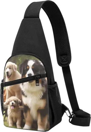 Crossbody Sling Backpack Sling Bag for Men Women Cross Chest Bag Shoulder Bag dog family Travel Hiking Daypack