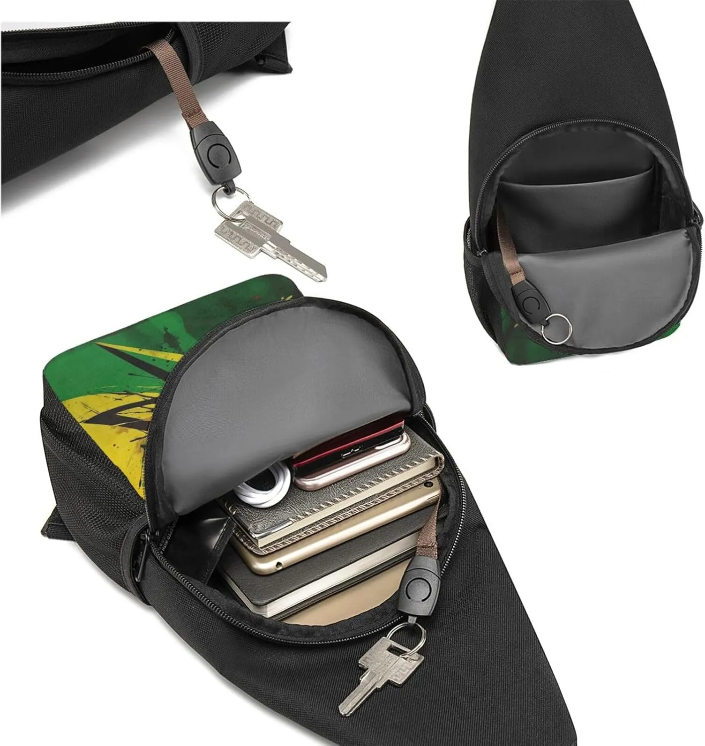 Crossbody Sling Backpack Sling Bag for Men Women Cross Chest Bag Shoulder Bag Green and Yellow Pattern Travel Hiking Daypack