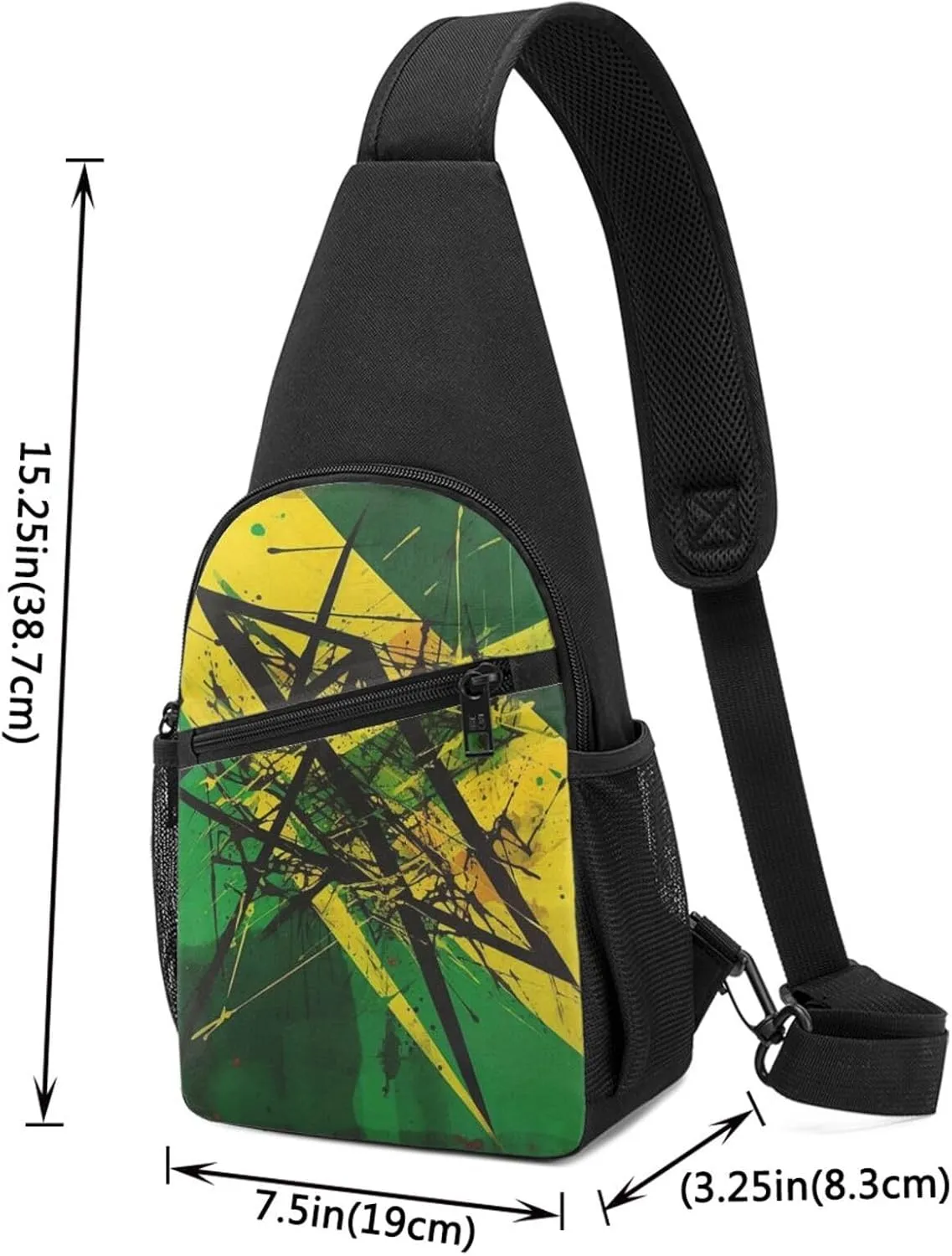 Crossbody Sling Backpack Sling Bag for Men Women Cross Chest Bag Shoulder Bag Green and Yellow Pattern Travel Hiking Daypack
