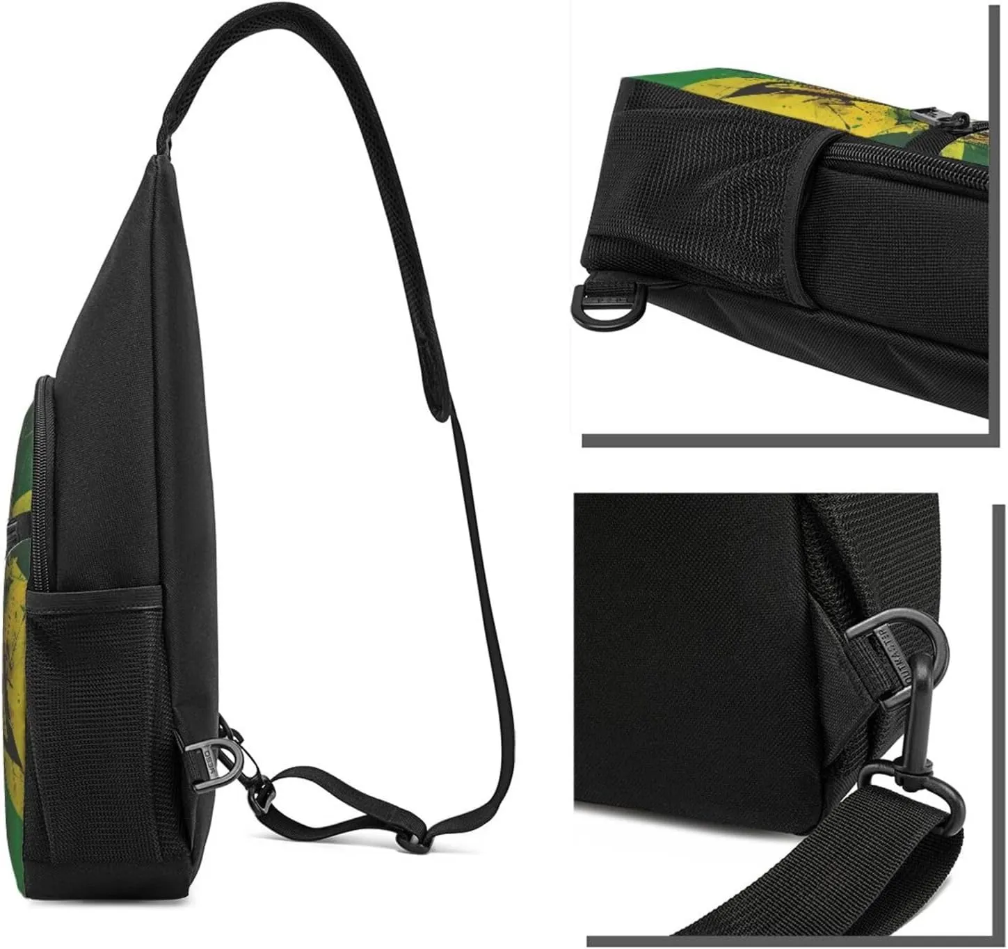 Crossbody Sling Backpack Sling Bag for Men Women Cross Chest Bag Shoulder Bag Green and Yellow Pattern Travel Hiking Daypack