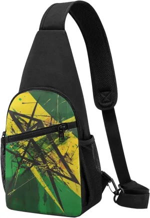 Crossbody Sling Backpack Sling Bag for Men Women Cross Chest Bag Shoulder Bag Green and Yellow Pattern Travel Hiking Daypack