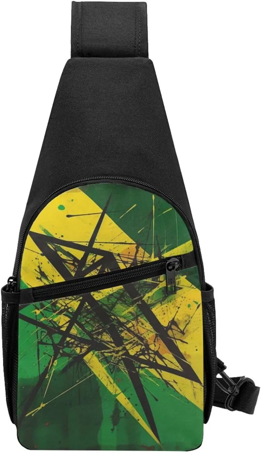 Crossbody Sling Backpack Sling Bag for Men Women Cross Chest Bag Shoulder Bag Green and Yellow Pattern Travel Hiking Daypack