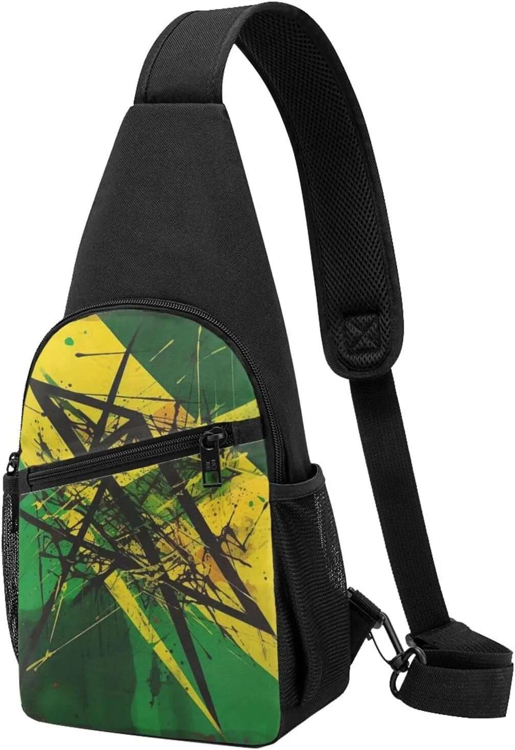 Crossbody Sling Backpack Sling Bag for Men Women Cross Chest Bag Shoulder Bag Green and Yellow Pattern Travel Hiking Daypack
