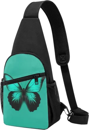 Crossbody Sling Backpack Sling Bag for Men Women Cross Chest Bag Shoulder Bag Green butterfly Travel Hiking Daypack