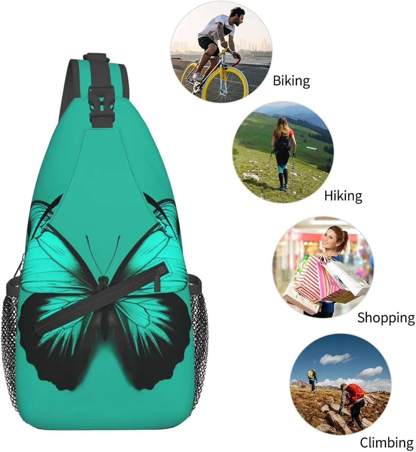 Crossbody Sling Backpack Sling Bag For Men Women Cross Chest Bag Shoulder Bag Green Butterfly Travel Hiking Daypack