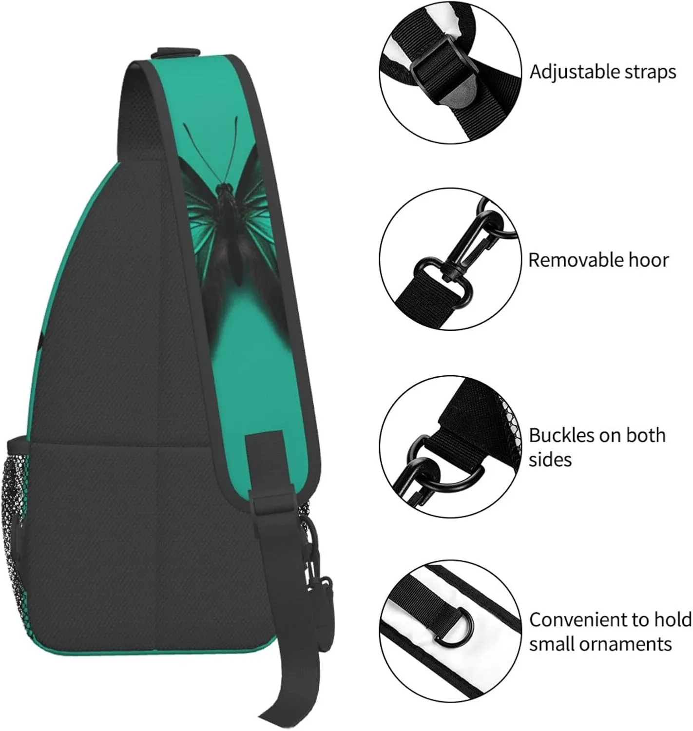 Crossbody Sling Backpack Sling Bag For Men Women Cross Chest Bag Shoulder Bag Green Butterfly Travel Hiking Daypack