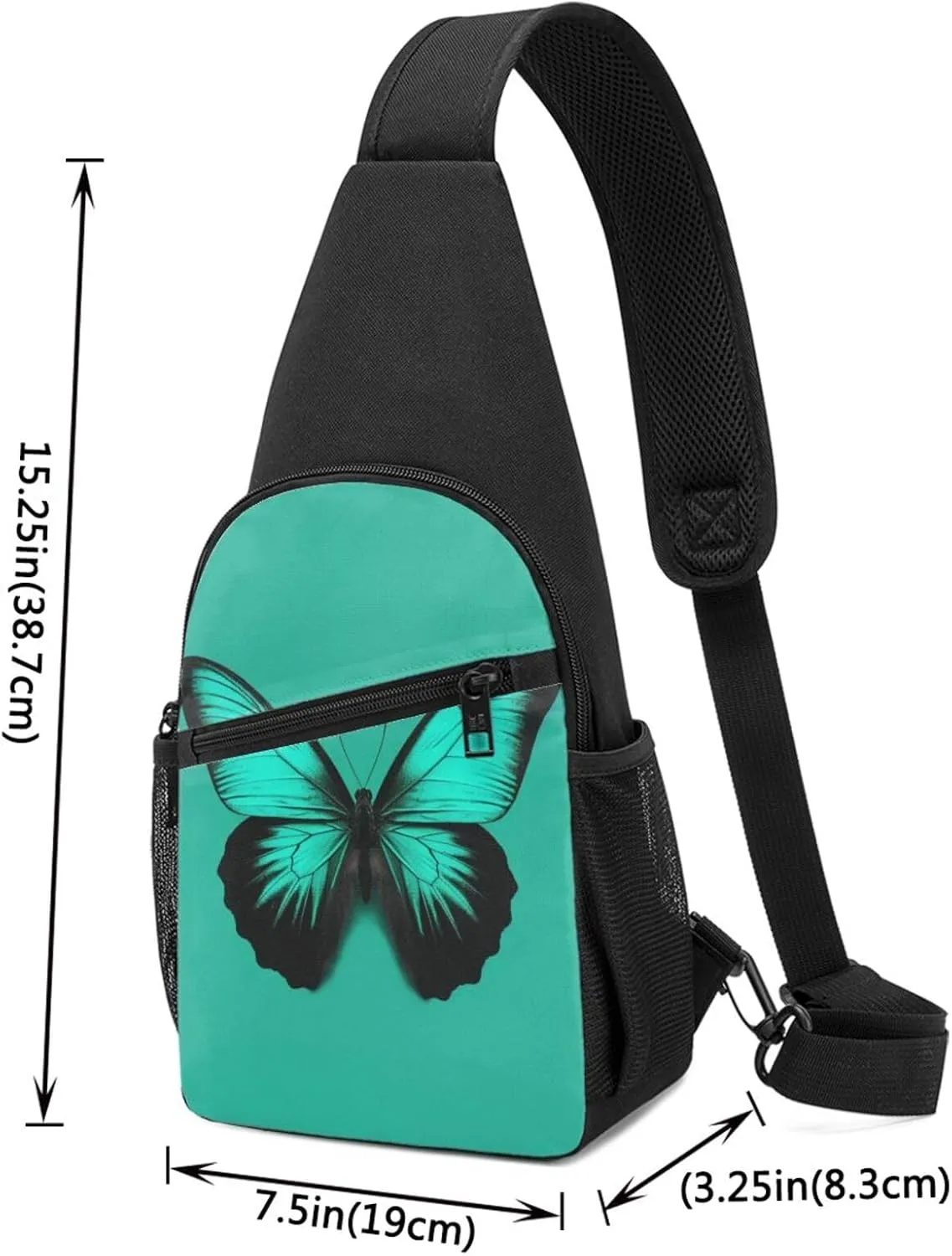 Crossbody Sling Backpack Sling Bag for Men Women Cross Chest Bag Shoulder Bag Green butterfly Travel Hiking Daypack