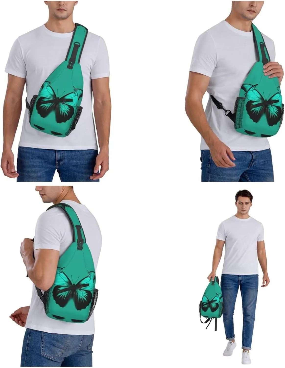 Crossbody Sling Backpack Sling Bag For Men Women Cross Chest Bag Shoulder Bag Green Butterfly Travel Hiking Daypack