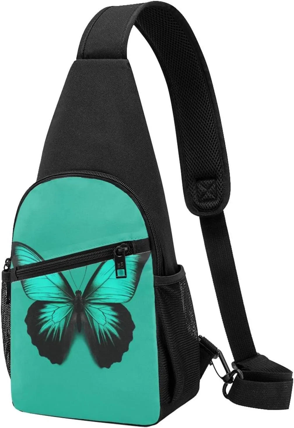 Crossbody Sling Backpack Sling Bag for Men Women Cross Chest Bag Shoulder Bag Green butterfly Travel Hiking Daypack