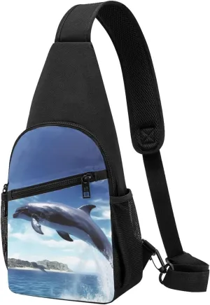 Crossbody Sling Backpack Sling Bag for Men Women Cross Chest Bag Shoulder Bag Jumping whales Travel Hiking Daypack
