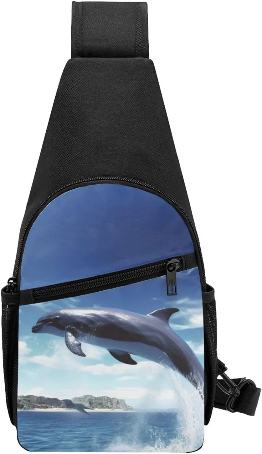 Crossbody Sling Backpack Sling Bag for Men Women Cross Chest Bag Shoulder Bag Jumping whales Travel Hiking Daypack