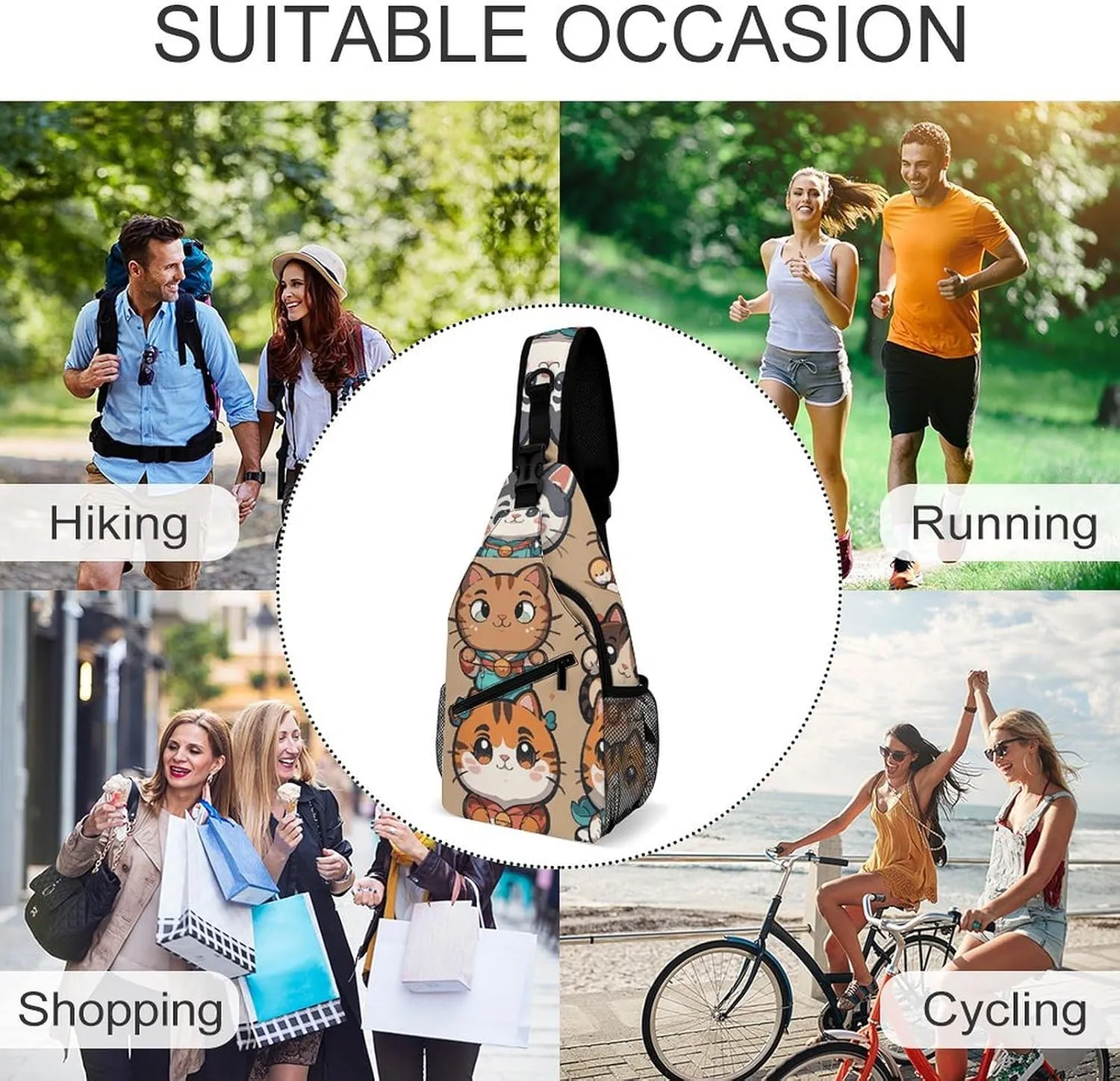 Crossbody Sling Bag Cute Dogs Backpack Sling Bag Travel Hiking Chest Bag Shoulder Bag Daypack