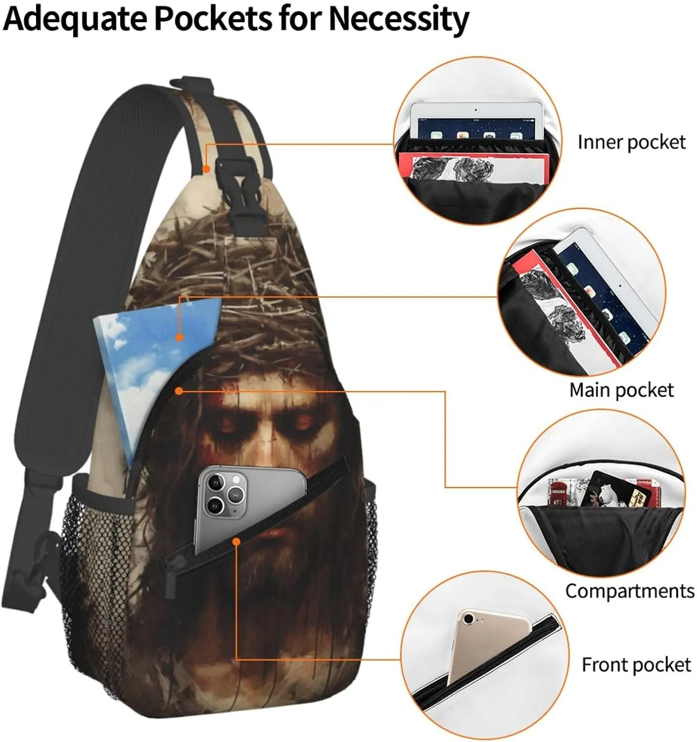 Crown Of Thorns Jesus Sling Bag For Men Crossbody Backpack,Women Shoulder Bag For Travel Sport