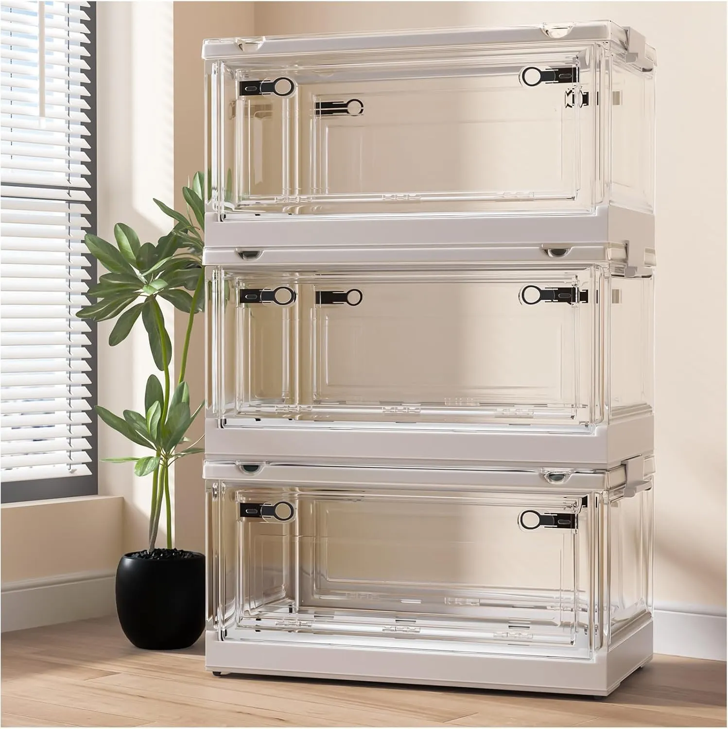 CTSNSLH 144QT Clear View Storage Bins with Lids, Stackable Storage Bins with Doors and Wheels, Storage Box, Large Closet Organizers for Home, Dorm