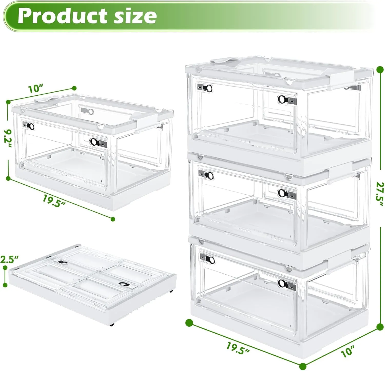 CTSNSLH 144QT Clear View Storage Bins with Lids, Stackable Storage Bins with Doors and Wheels, Storage Box, Large Closet Organizers for Home, Dorm