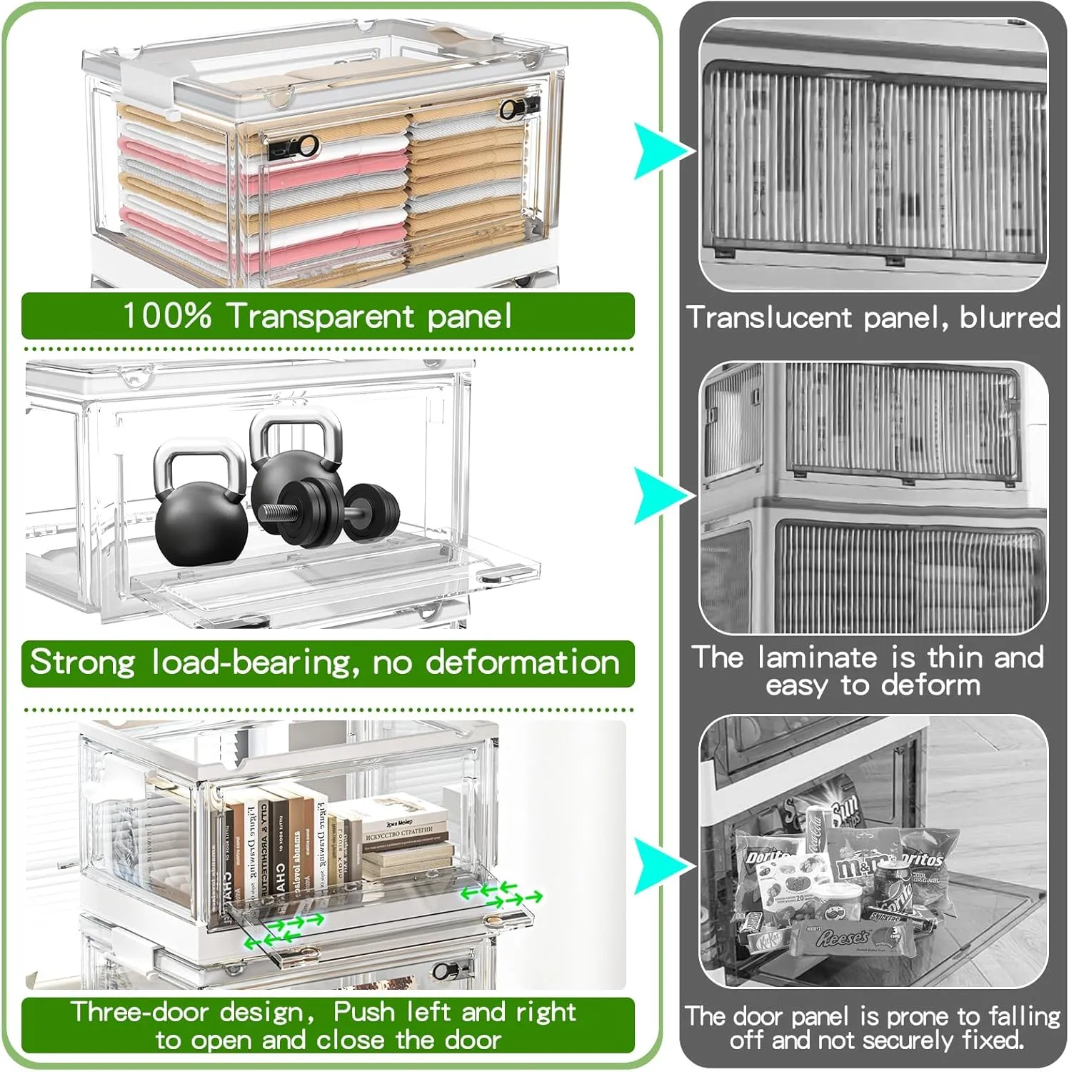 CTSNSLH 144QT Clear View Storage Bins with Lids, Stackable Storage Bins with Doors and Wheels, Storage Box, Large Closet Organizers for Home, Dorm