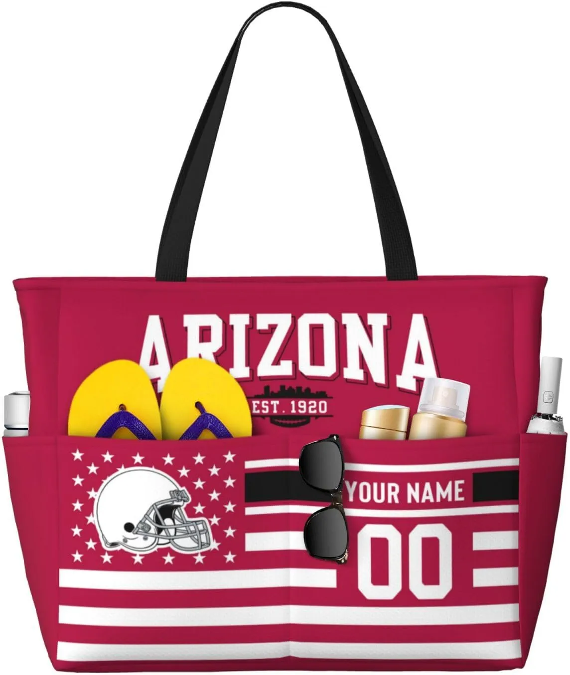 Custom Beach Bag Custom Football Style Large Beach Tote Bag Personalized Add Your Name and Number Shoulder Bag