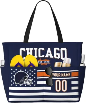Custom Beach Bag Custom Football Style Large Beach Tote Bag Personalized Add Your Name and Number Shoulder Bag