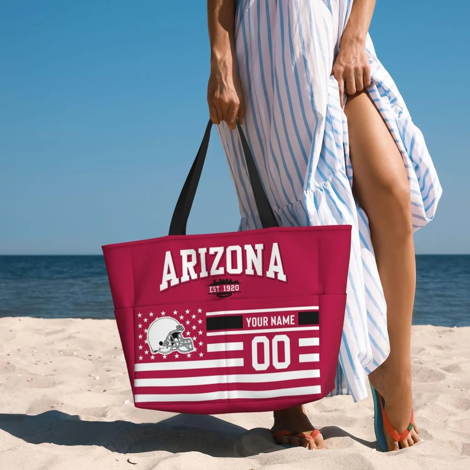 Custom Beach Bag Custom Football Style Large Beach Tote Bag Personalized Add Your Name and Number Shoulder Bag