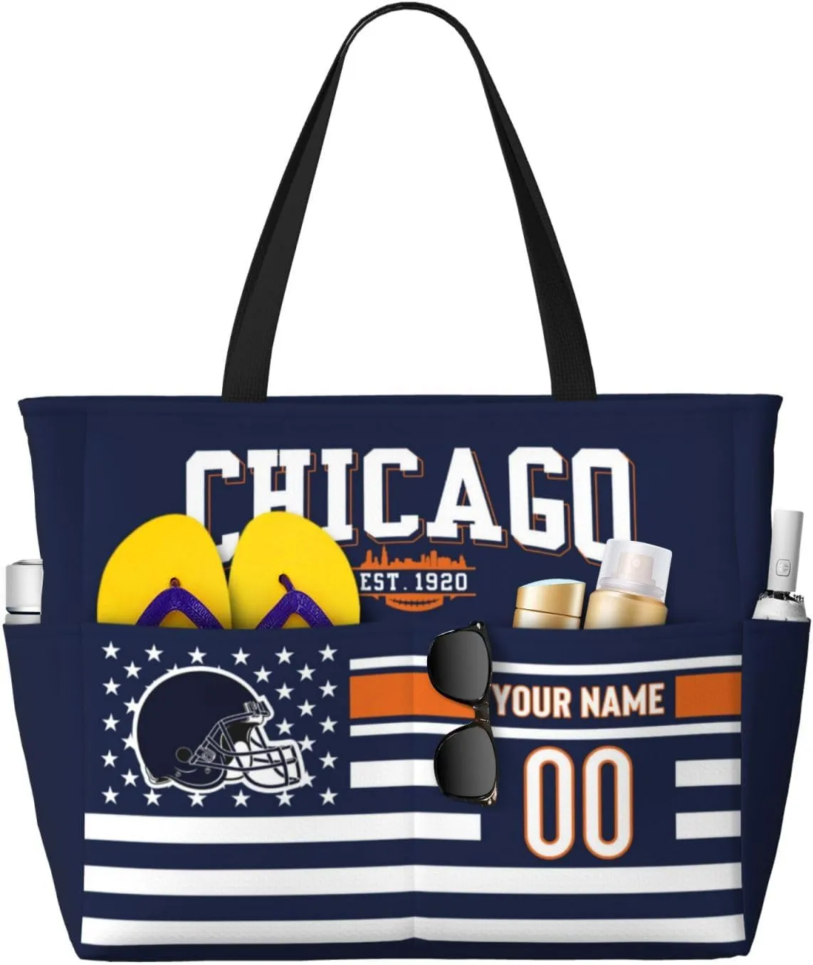 Custom Beach Bag Custom Football Style Large Beach Tote Bag Personalized Add Your Name and Number Shoulder Bag